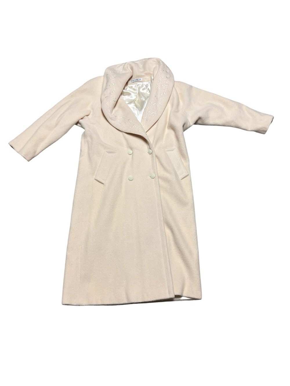 Ivory Shawl Collar Double-Breasted Wool Coat